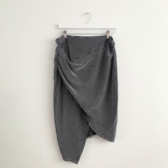 Pretty Woman's Bohemian Skirt Y2K Vintage Stretch Black & Grey Stripes Petite L - Picture 1 of 4